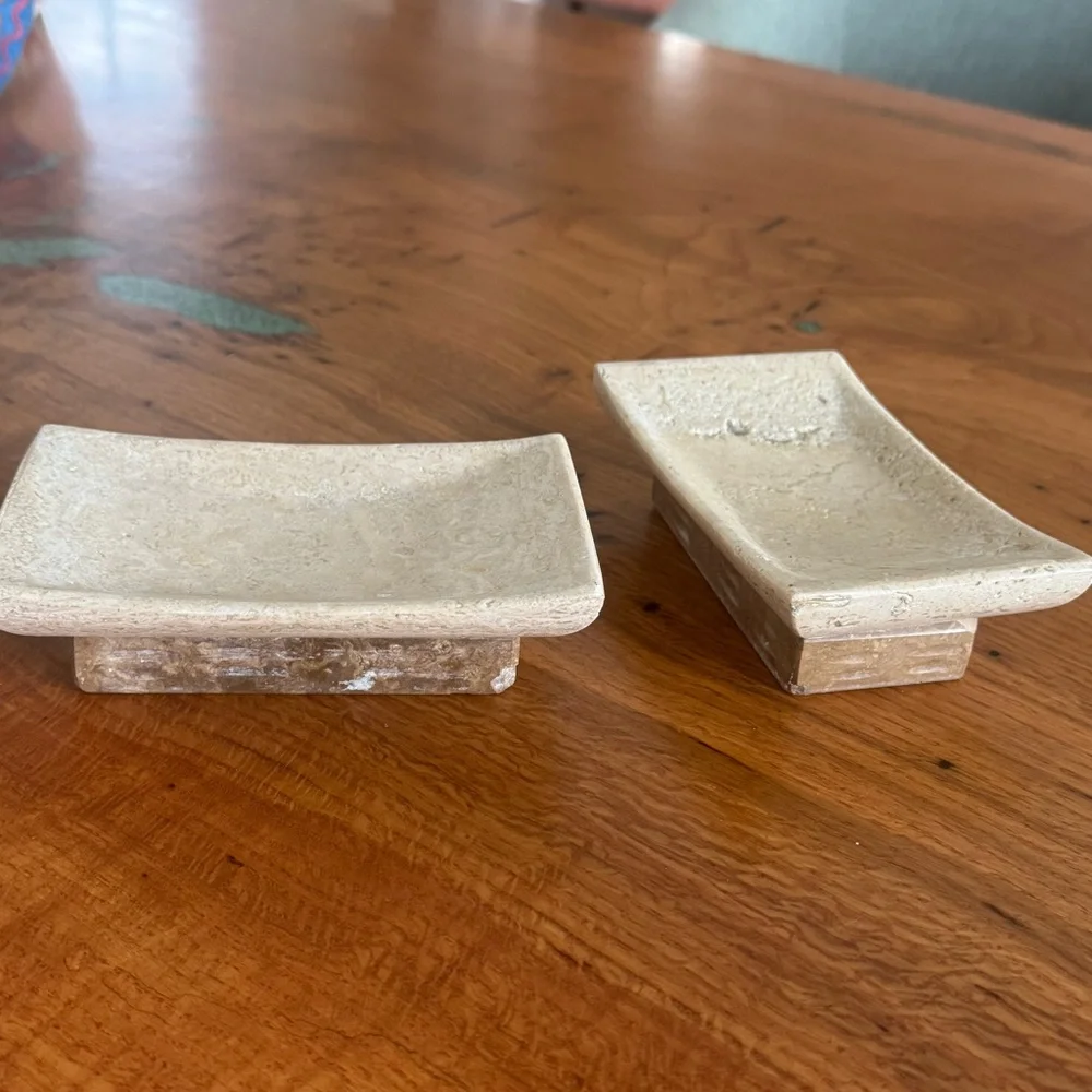 2 Waterstone Soapstone Cream/Beige rectangle Soap Dishes - Natural Stone